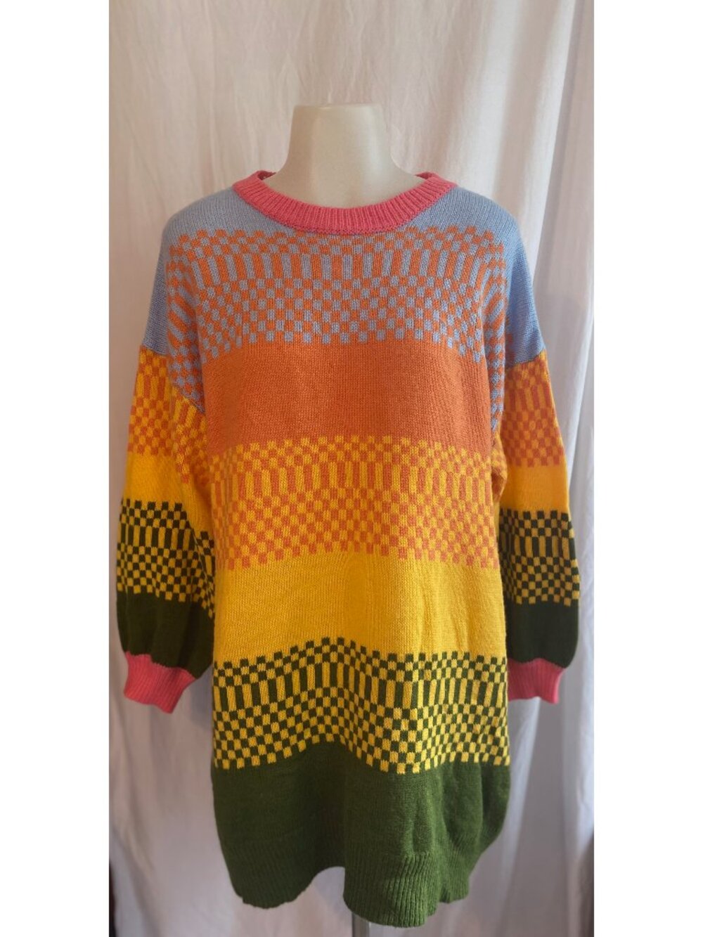 SHEIN CURVE Green And Orange Multicolor Colorblock Oversized Knit Sweater